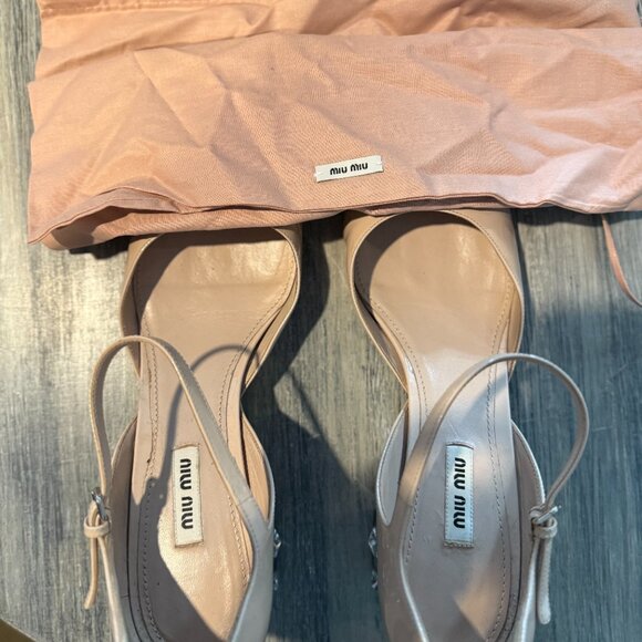 Miu Miu Beige Nude Patent Leather Embellished Crystal Heels Size EU 41/US 10 - Picture 5 of 5